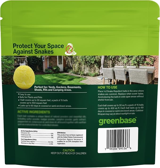 Natural Snake Repellent Balls 15 Pack – Travel, Indoor & Outdoor Snake Deterrent for Yard, Garden, Garage, Camping, RVs, Sheds & Basements | Long-Lasting Protection, Safe for Pets & Plants
