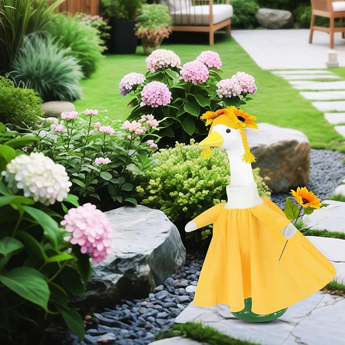 3 Pcs Porch Goose Outfits, for 23-28 Inch Porch Goose,Patriotic Costume for Plastic/Cement Statue for Outdoor Courtyard Garden Terrace Art Decoration (Sunflower, 23-28IN)