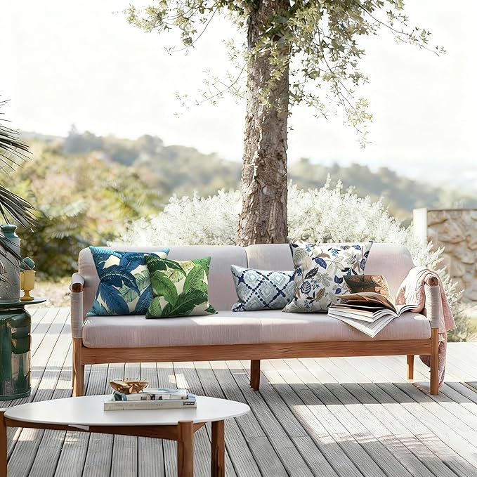 LVTXIII 2 Pack Outdoor Pillow Covers ONLY 18x18 Inch, Water-Repellent Square Decorative Cushion Covers for Patio Furniture, Garden, Sofa, Swaying Palms Blue