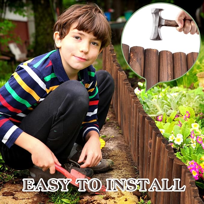 Sasylvia 6 Pack Wooden Garden Edging Wood Garden Fence Panels Pathway 7.9 x 42 Inch Outdoor Landscape Edging Wood Edging Border Flexible Decorative Border Burnt Fence for Spring Garden Patio Yard