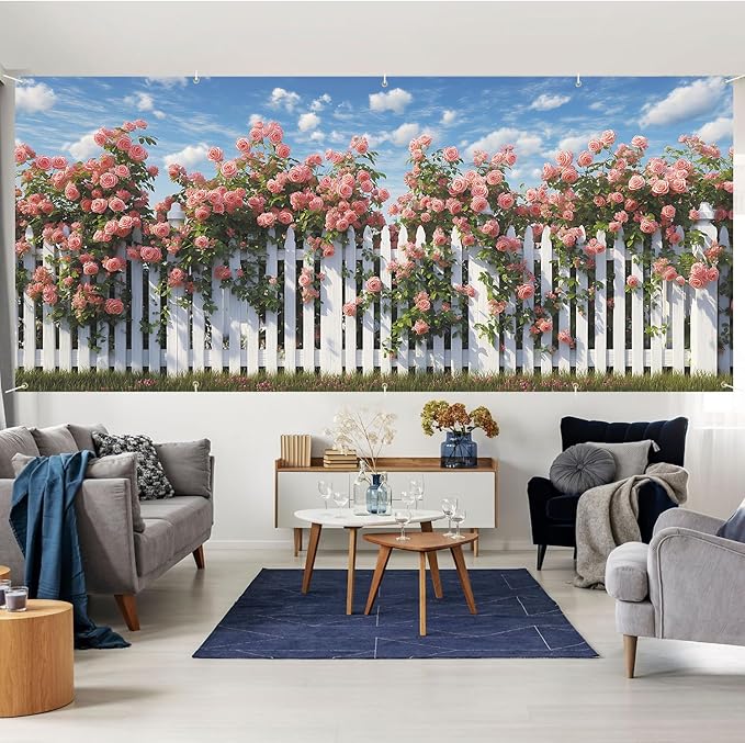 7 * 16FT Summer Garage Door Cover Decorations Sunset Palm Trees Garage Door Banner for Outdoor Indoor Summer Party Photography Backdrop (rose, 7 * 16 ft)