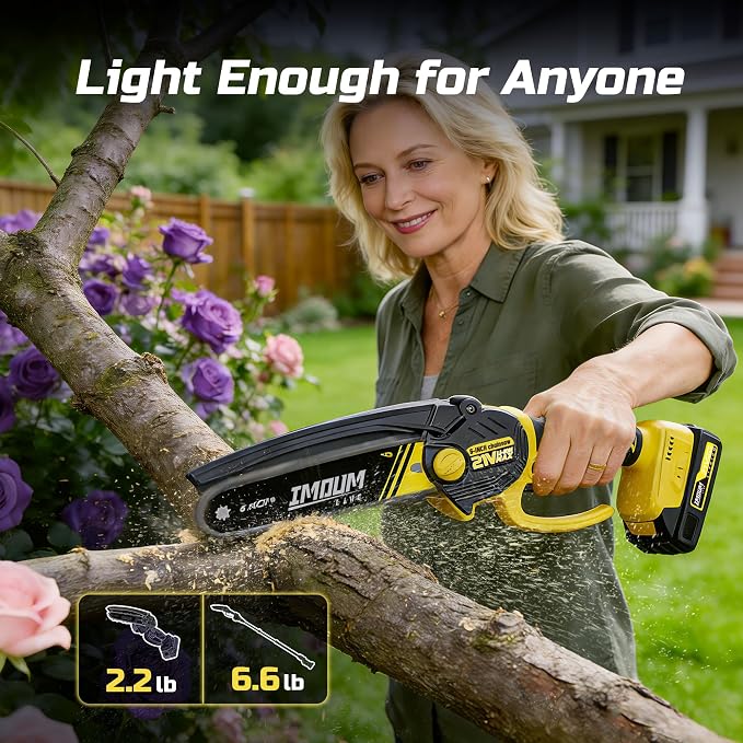 IMOUMLIVE 2-in-1 Pole Saws for Tree Trimming, 6 Inch Mini Chainsaw Cordless with 180°Rotatable Pole, 21V Battery Powered Electric Pole Saw, Lightweight Tree Trimmer High Branch Pruner with Battery