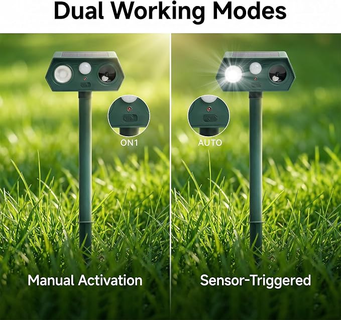 Cat Repellent Outdoor Solar Animal Repeller Motion Activated Deer Repellent Device Humane Dog Racoon Squirrel Deterrent for Garden Yard Farm Waterproof (4, Dark Green)