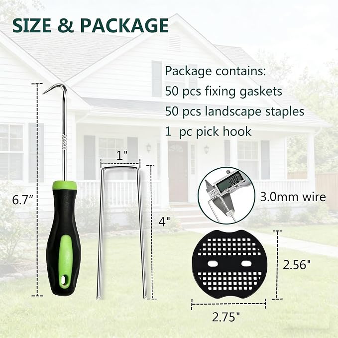 4 Inch 50 PCS Galvanized Landscape Staples with 50 PCS Gasket, Landscape Fabric Pins Stakes Lawn Ground Cover Graden Staples Spikes Weed Barrier Stakes