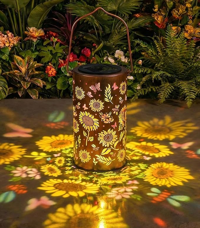 Colorful Solar Lanterns Outdoor Waterproof, Sunflower Birthday Gifts for Women Mom Grandma, Garden Hanging Solar Lantern Lights for Patio