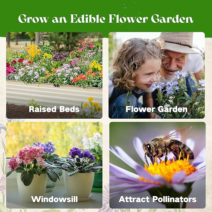 Lush&Dew Edible Flower Seed Bank with Almanac, Gardening Gifts for Women Men, 32 Types 30,000+ Non-GMO Heirloom Seeds for Planting Culinary Flowers, Survival Seed Kit, Annual Perennial, Zone 3-11