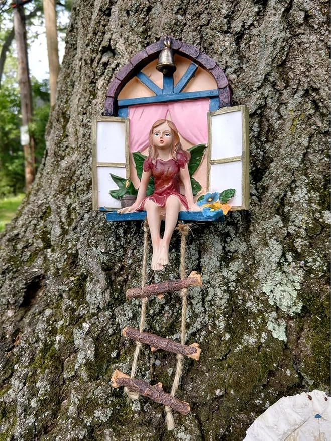 Fairy Angel Statue Garden Tree Decoration Resin Angel Figurine Wall Hanging Decor Outdoor Garden Decor for Lawn Yard Patio Windowsill Garden Gifts