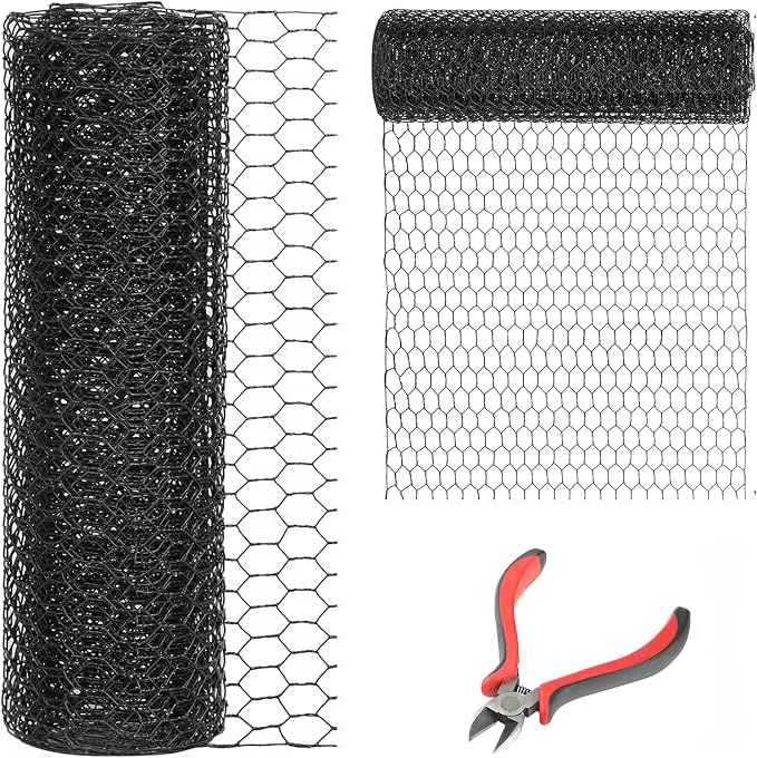 48'' x 150' Black Chicken Wire Mesh Fence, 19 Gauge Galvanized Poultry Netting and 1 inch Garden Mesh Fence Roll, Chicken Wire for Floral Arrangements/Crafts/Farm/Livestock/Pet Protection
