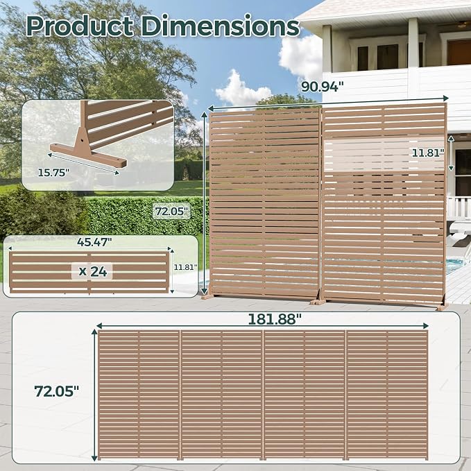 Privacy Fence Screen Outdoor Freestanding Privacy Panel, 72" H×47" W HDPE Decorative Panels with Stand, Room/Garden Divider, Outdoor Privacy Screen for Patio,Deck, Balcony, Pool