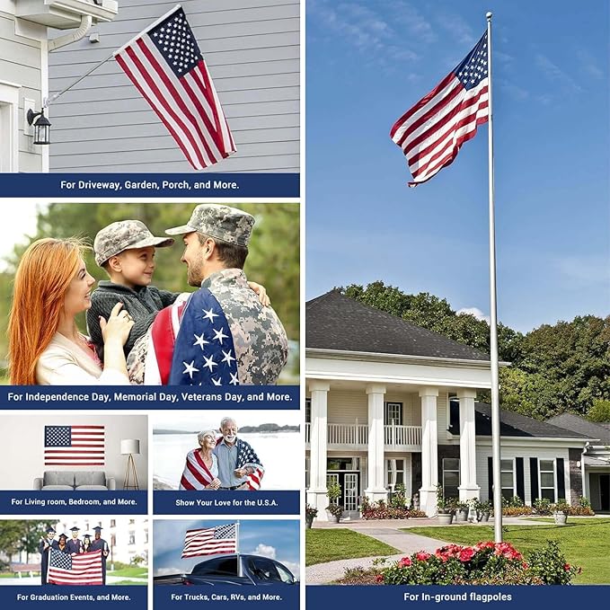 American Flag 4x6 FT for Outside Heavy-Duty 420D Polyester US Flag for Outdoor Long Lasting - Brass Grommets, Embroidered Stars & Sewn Stripes, Tearproof, Windproof, Reinforced All-Weather Durability