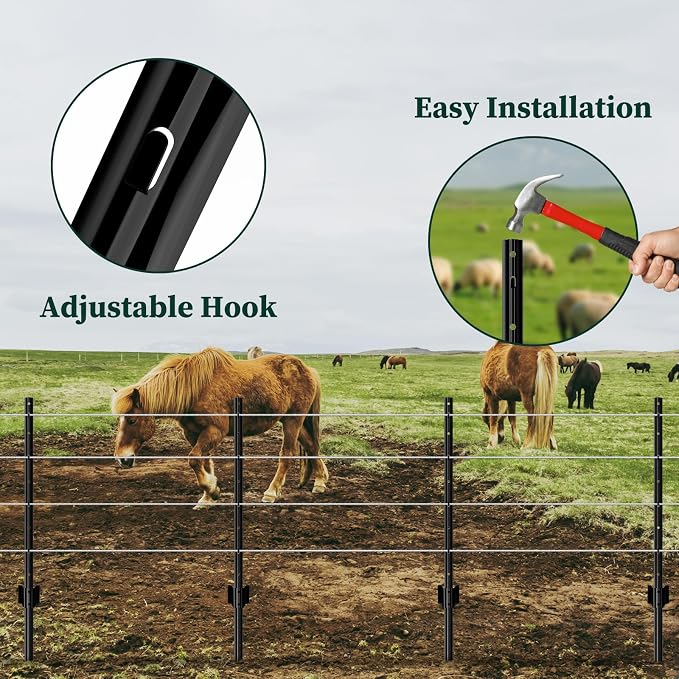 20 Pack Metal Garden Fence Posts 3 FT Black – Heavy Duty U-Post for Wire Fencing, No-Dig Fence Stakes for Temporary Fencing, Corner Anchor Posts, Rustproof Powder-Coated Steel for Farm, Yard & Garden