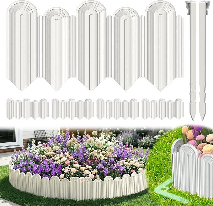 Vashly 20ft Landscape Edging No-Dig, 5.9 Inch Tall Garden Border, Flexible with 20 Stakes, 20 Pack for Flower Beds Lawn Yard Pathway(20, White)