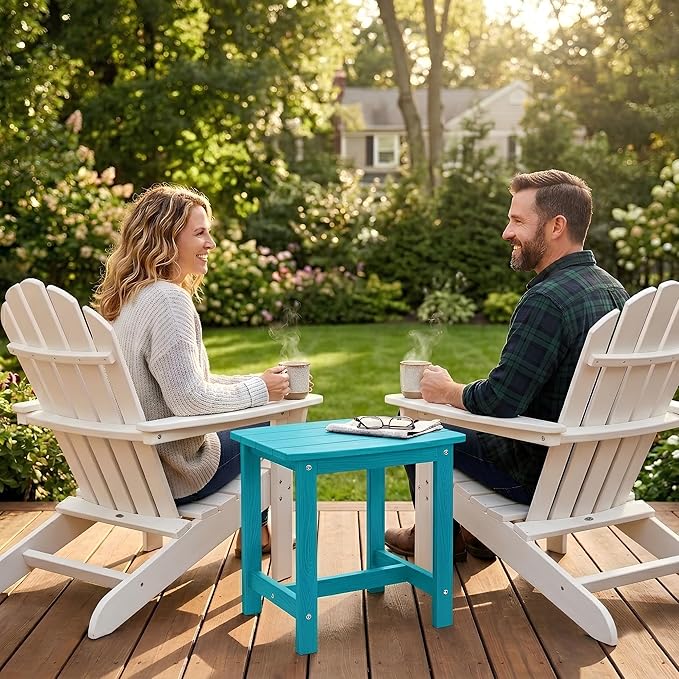 Y&M Outdoor Side Table, HIPS Adirondack Small Single Table, Waterproof Square Outside Table, Balcony Modern End Tables for Patio, Pool, Beach, Porch, Deck, Indoor or Outdoor Use, Aruba Blue