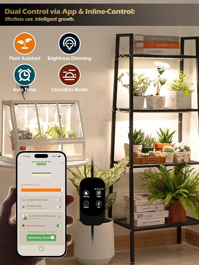 T5 Smart Grow Light for Indoor Plants,3500K Full Spectrum LED Plant Light Strips with 3/9/12H Auto Timer,Stepless Dimming,Modular Design，Plug and Play (Black, 2 Pack)