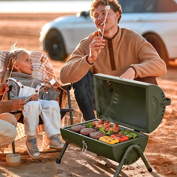 Royal Gourmet CC1015L Portable Charcoal Grill, 147 Sq. In. Cooking Area, with Four Air Vents, Lid Latch Buckle, Lid Handle, for Outdoor Backyard, Patio Parties and Picnics, Olive Green