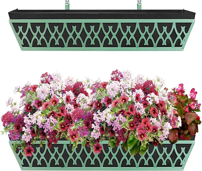 4 Pack 30 Inch Window Boxes Planters Railing Planter Box with Adjustable Brackets & Non-Woven Fabric Plant Grow Bags Deck Railing Planter Boxes Balcony Hanging Flower Box for Outdoor Plants