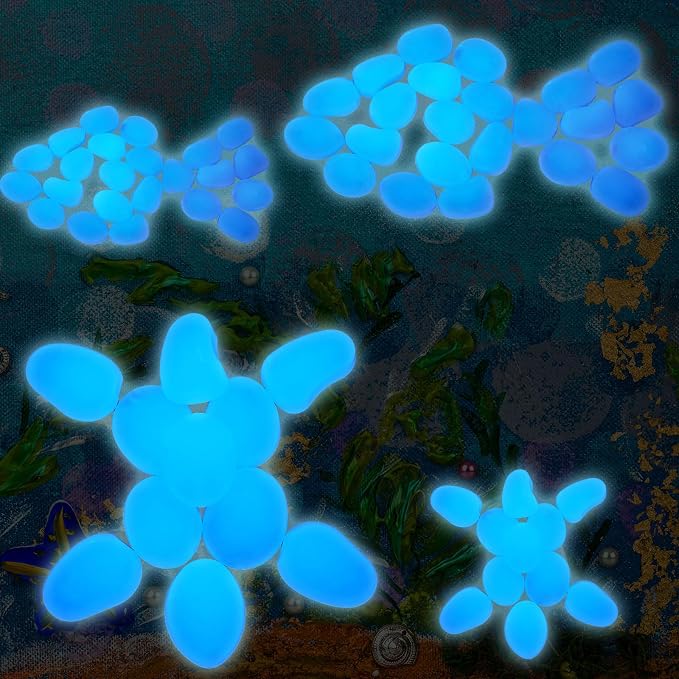 Landical 100 Pcs 1.8 Inch Large Glow in The Dark Rocks Pebbles Outdoor Fish Tank Rocks Aquarium Gravel Luminous Stones for Walkway Succulent Plant Halloween Decor (White)