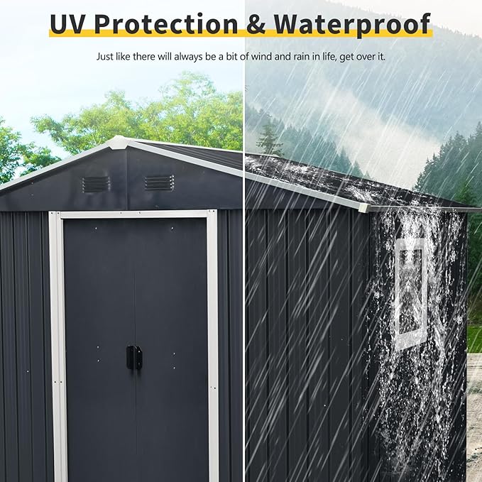 KEIKI 8x4 FT Outdoor Metal Storage Shed with Peaked Roof,Air Vents,Window and Metal Foundation for Garden Yard Lawn