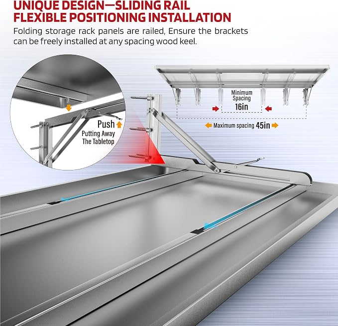 1.3x4FT Adjustable Garage Shelf Wall Mounted Fold Down Shelf Metal Heavy Duty Sliver 2Pack