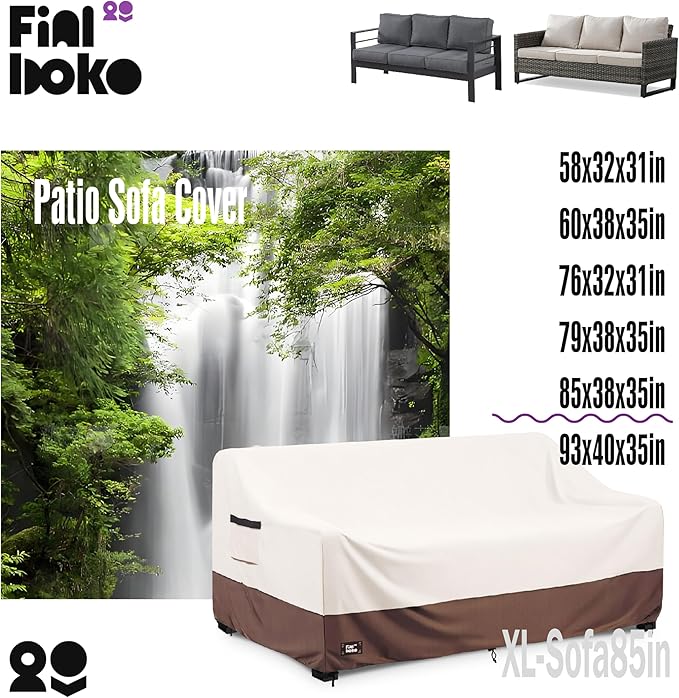 3-Seater Outdoor Sofa Cover, 85Wx38Dx35H inches Outdoor Furniture Covers Waterproof,100% Waterproof Heavy Duty Patio Furniture Covers,Beige&Brown Modern Style Outdoor Couch Cover