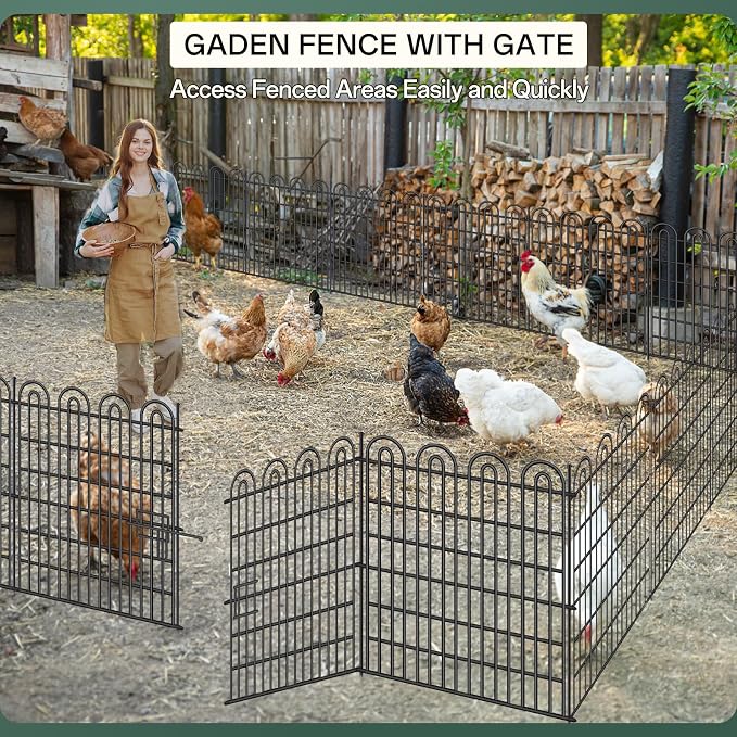 10 Panels Tall Garden Animal Barrier Fence, 33 in(H) X 24.5 ft(L) No Dig Decorative Garden Fence Outdoor for Yard, Heavy Duty Rustproof Metal Edging Border for Dog, Rabbits