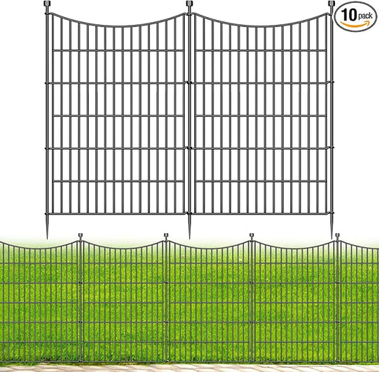 10 Panels No Dig Dog Fence Outdoor for Yard, 40 in(H) X 23.6 ft(L) Decorative Tall Garden Fence Animal Barrier, Rustproof Metal Wire Garden Edging and Borders, Temporary Fencing Stakes
