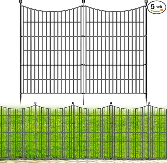 5 Panels No Dig Dog Fence Outdoor for Yard, 40 in(H) X 12 ft(L) Decorative Tall Garden Fence Animal Barrier, Rustproof Metal Wire Garden Edging and Borders, Temporary Fencing Stakes
