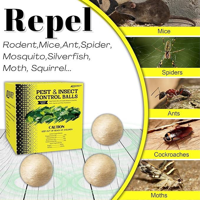 Natural Peppermint Spider Repellent Indoor Pet Safe & Ant Control Balls,Rodent Repellent for Car Engine, Home Storage, Fresh Mint Scent, Safe for Kids and Pets