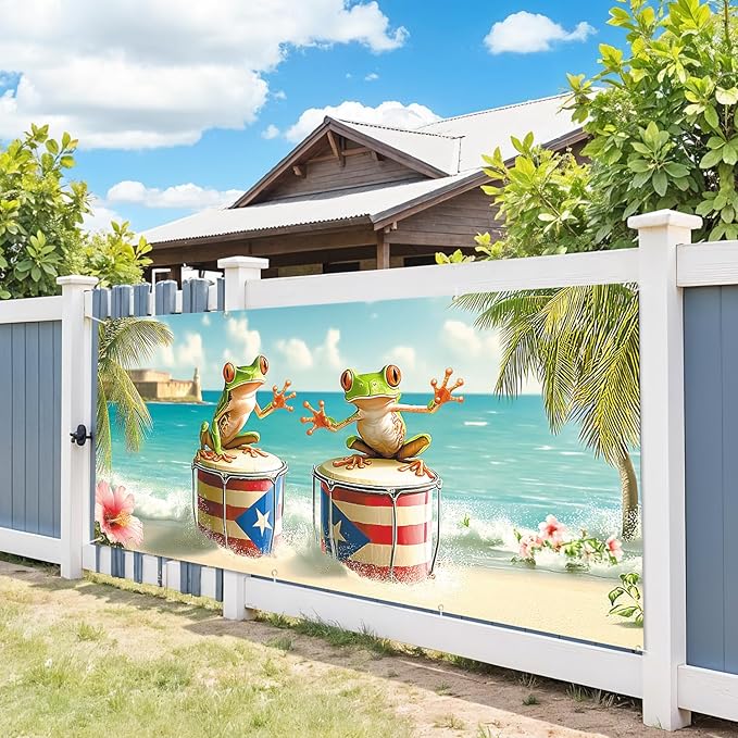 6 * 13FT Summer Puerto Rico Garage Door Cover Decorations Sunset Palm Trees Garage Door Banner for Outdoor Indoor Summer Party Photography Backdrop