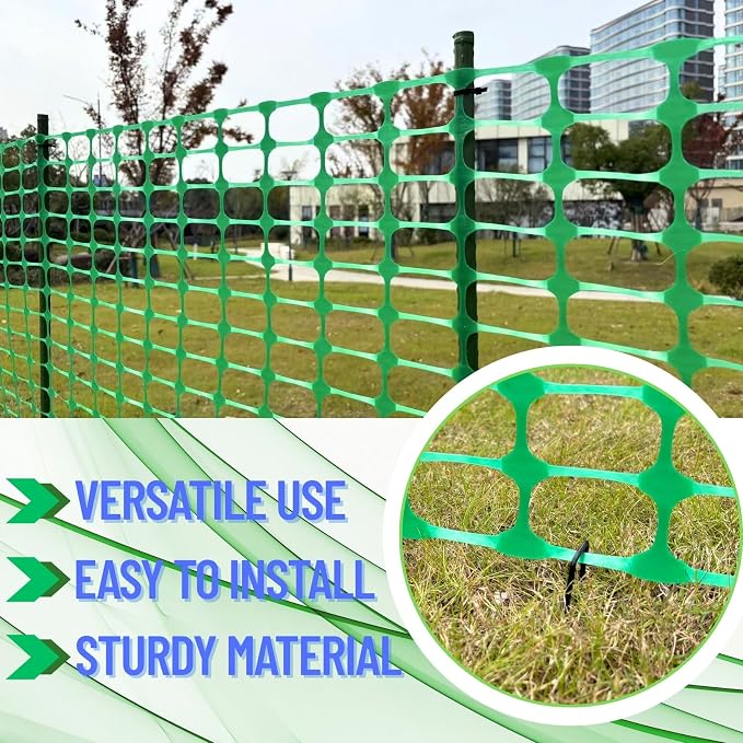 PotatoLife Plastic Mesh Fence, Extra Strength 40''x100' Roll with 50 Zip Ties, Resuable Temporary Netting for Garden Fencing, Snow Fencing, Animal Barrier, Poultry, Deer, Dog, Construction, Green