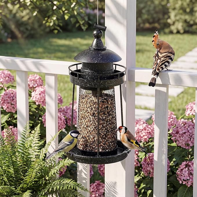 Lavezee Bird Feeder for Outdoors, Large Capacity Hanging Bird Feeders for Outside Wild Birds Hummingbird Parrot，Black