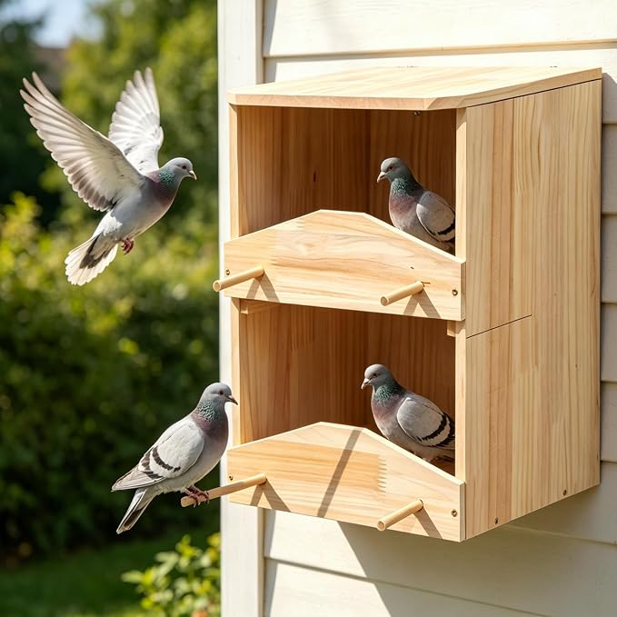 Handcrafted 2-Story Mourning Dove Nesting Box – Durable Solid Wood Outdoor Bird House with Predator Guard, Easy-to-Mount for Backyard, Garden, Patio