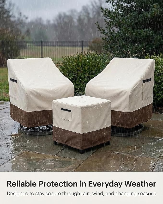 3-Piece Patio Bistro Furniture Cover Set, Heavy-Duty 600D Waterproof Outdoor Furniture Covers, UV Resistant, Designed for Everyday Outdoor Use on Patio, Deck & Backyard, Beige and Brown