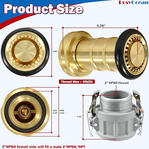 Heavey Duty 2 Inch Fire Hose Nozzle Brass Fire Equipment Industial Spray Jet Fog Nozzle with 2" Aluminum Camlock Fitting