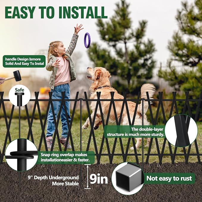 10 Panels Decorative Garden Fence 24in H x 20Ft L, Heavy Duty Rustproof Metal Animal Barrier No Dig Fencing Outdoor Dog Fence Flower Bed Border, Lawn Edging for Pet, Yard& Patio, Landscape