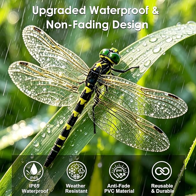 24 Pack 3D Dragonfly Clips, Fake Dragonflies with Stakes, Realistic Plastic Dragonfly Garden Decorations, Fly Deterrent Clips for Hats, Pets, Horses, Deer, Yard, Patio, Indoor & Outdoor Decor