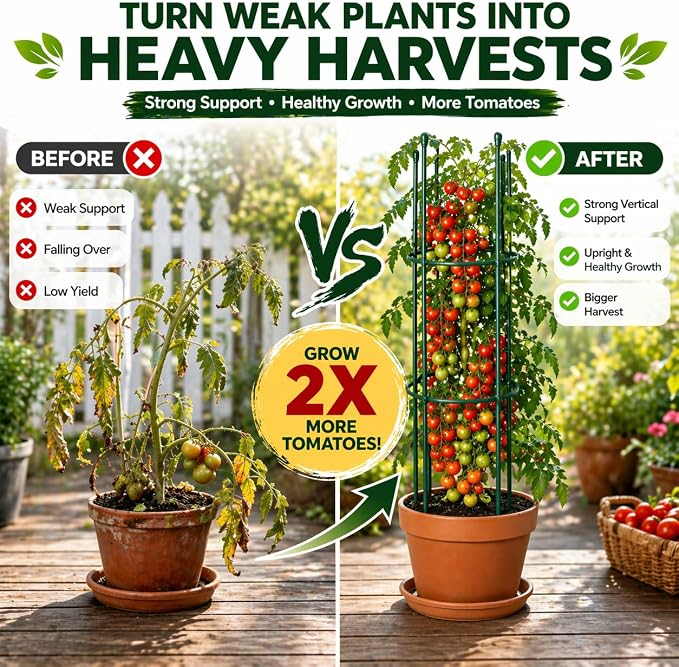 4 Pack Tomato Cages for Garden, 49" Adjustable Heavy Duty Round Tomato Cage, Metal Plant Support & Tomato Trellis for Raised Garden Bed, Pots, Vegetable & Climbing Plant Support Stakes (4)