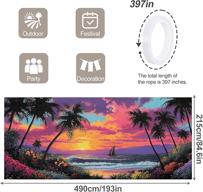 7 * 16FT Summer Sunset Garage Door Cover Decorations Sunset Palm Trees Garage Door Banner for Outdoor Indoor Summer Party Photography Backdrop