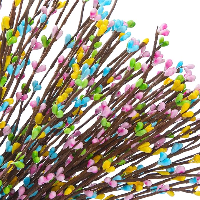 Juinte 10 Packs Easter Berry Garland Artificial Sprays Wire Spring Pip Berry Decorative Garland Picks Floral Pip Picks Stems for Easter Crafts Floral Arrangement Wreath Making