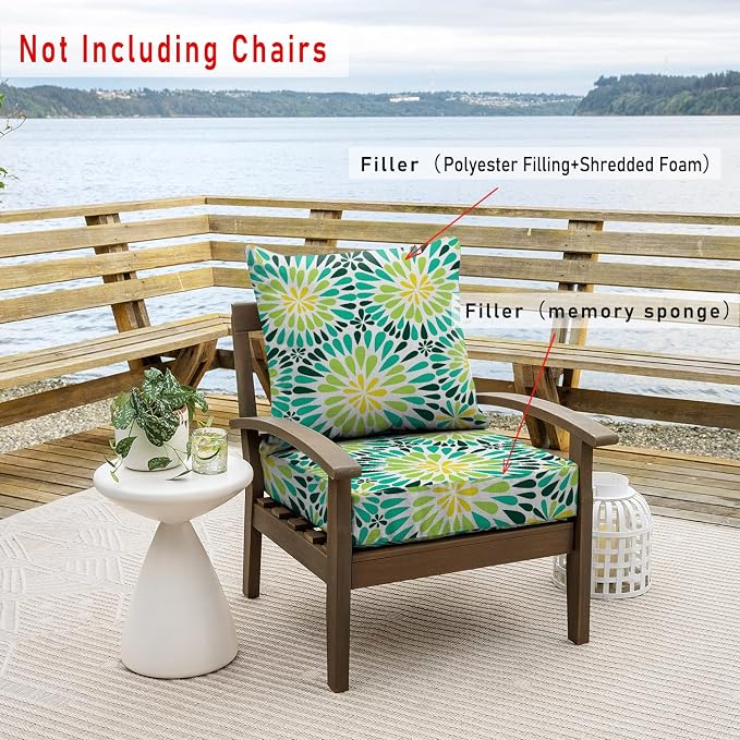 All Smiles Outdoor Chair Cushions for Patio Furniture Set of 24X24 Inch Deep Seat Waterproof Resistant Replacement Cushions with Removable Cover for Seat Yard Garden Deck，Sunflower