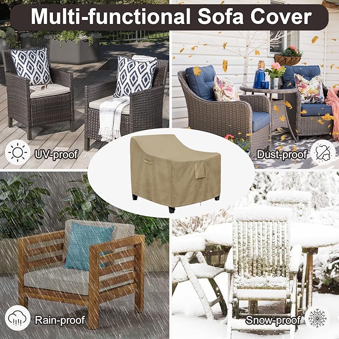 PureFit Outdoor Chair Covers Waterproof Patio Furniture Lawn Chair Covers for Outdoor Furniture with Air Vent and Padded Handles, Fits up to 30W x 37D x 31H Inches, Camel