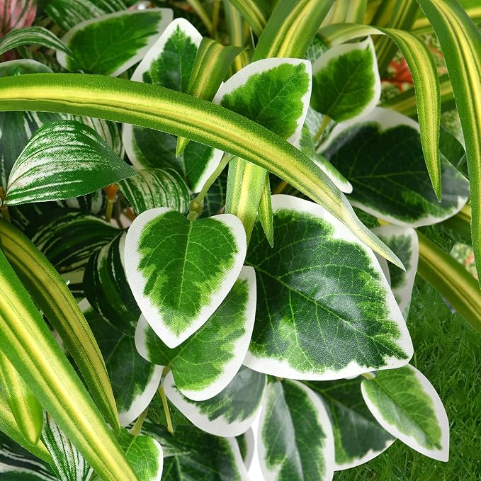 Artificial Plants Outdoor Greenery Stems, 20PCS Faux Greenery Bushes UV Resistant Plastic Shrubs with Real Touch Flexible Leaves, Fake Plants for Planter Garden Patio Porch Window Box Fence Yard Decor