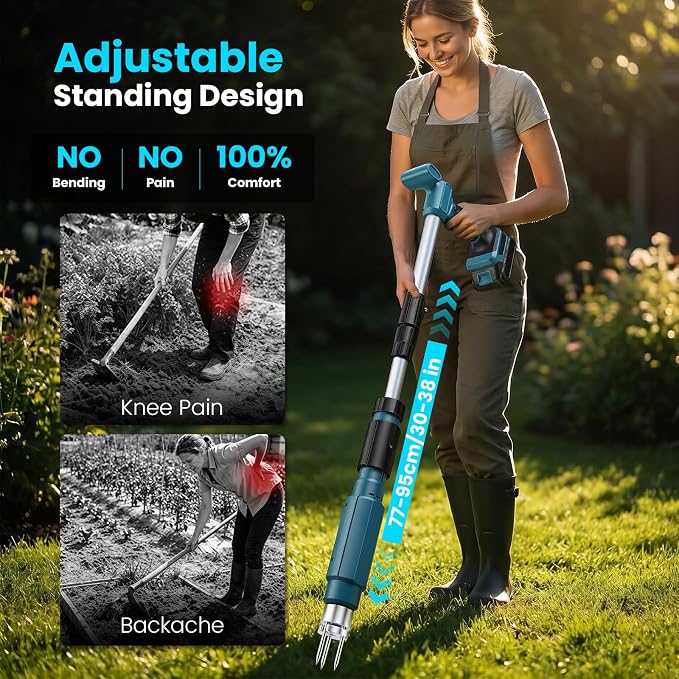 Electric Weed Puller Tool for Makita 18V, Long Handle Weeder Hand Tool w/ 3 Claws Steel Head, Stand Up Gardening Hand Weeding Tool w/Mechanism for Lawn, Yard, Garden(Battery Not Included)