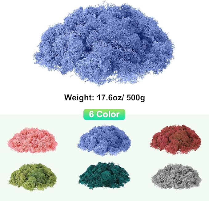 uxcell Preserved Reindeer Moss, 17.6oz Fake Moss for Crafts Artificial Dried Moss for Decoration Terrariums Potted Plants, Sky Blue
