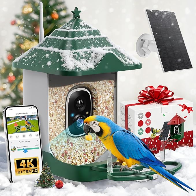 Smart Bird Feeder with Camera Solar Powered, 4K HD Live Video Bird Camera Feeder with AI Identifies,App Control,Instant Arrival Alert,Auto Capture,Motion Detection Bird House (Green)