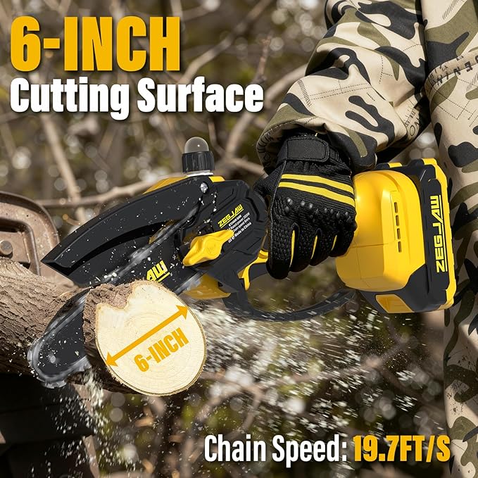ZEGJAW 2-IN-1 Cordless Pole Saw & 6 Inch Mini Chainsaw with 2 Pack 2.0Ah Battery and Charger, Electric Pole Saw for Tree Trimming with Adjustable Extension Pole