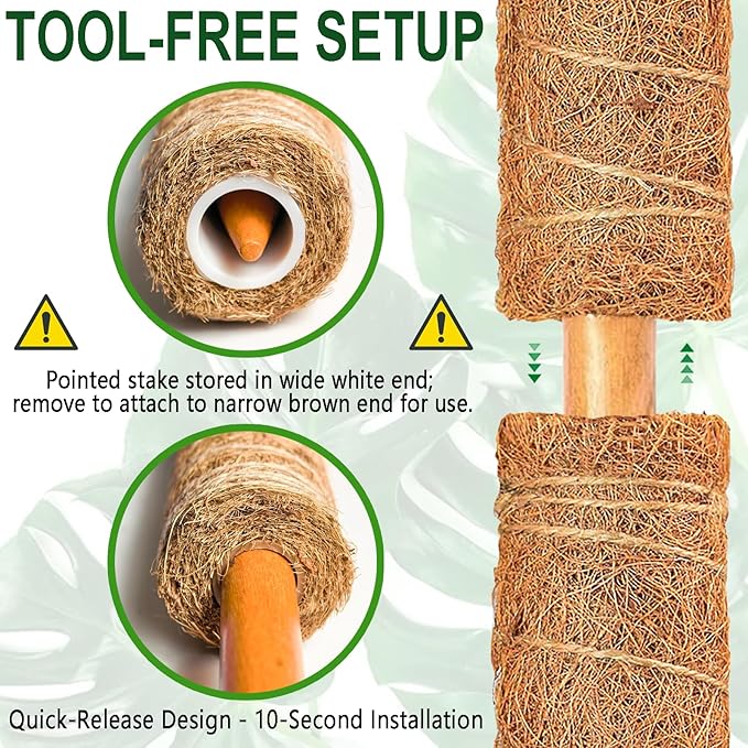 Soupiar 2 Pack 22 Inch Stackable Moss Pole - Thick & Sturdy Natural Coir Totem Plant Support & Garden Stakes for Monstera & Pothos, Indoor Climbing Vining Houseplants, 38" H Max