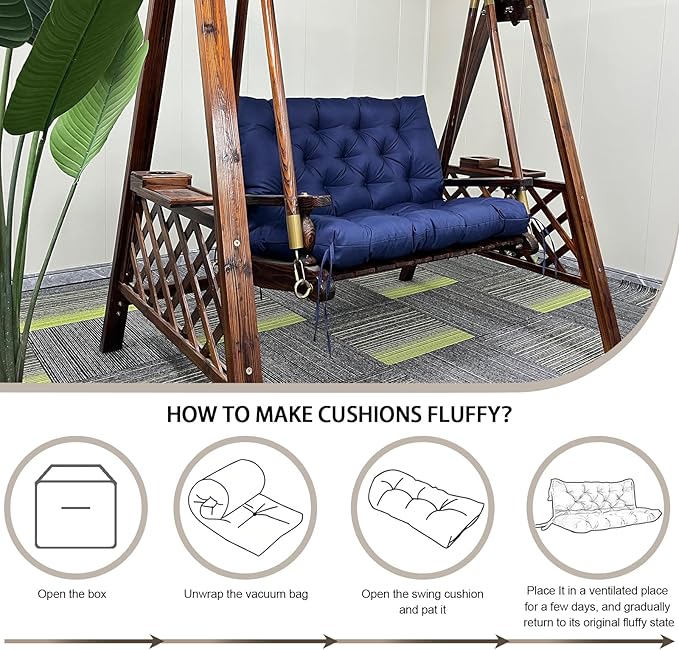 Porch Replacement Swing Cushions for Outdoor: 2-3 Seater Garden Waterproof Patio Bench Cushion with Ties - 4" Thick Swing Chair Cushion for Backyard Furniture Loveseat
