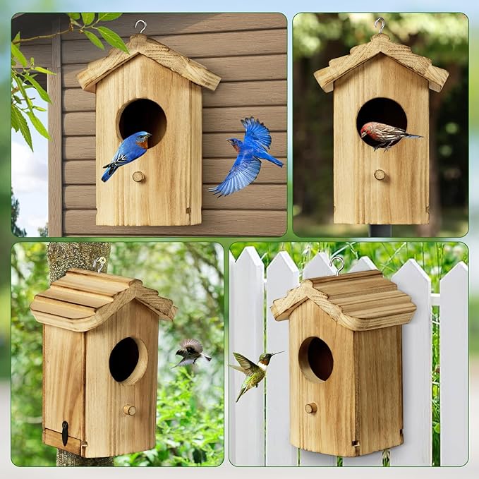 NATUREYLWL Wooden Hummingbird House, Small Birdhouse for Outside, Hanging Mini Bird House for Hummingbirds, Natural Solid Wood for Hummingbird Nesting (Dimensions 5.9 x 3.7 x 4.2 inch)