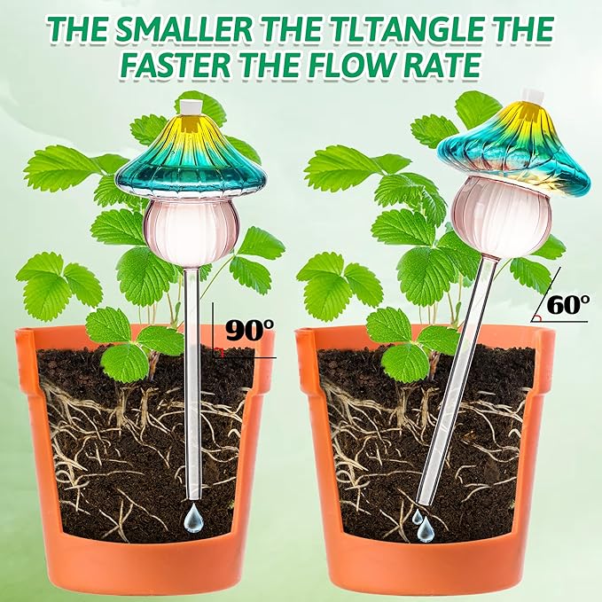 11 oz Large Plant Watering Globes, Mushroom Gradient Color Glass Watering Bulbs, Vacation Plant Watering Devices, Self Watering Globes - Self Watering Planter Insert for Travel (Large 4-Pack)